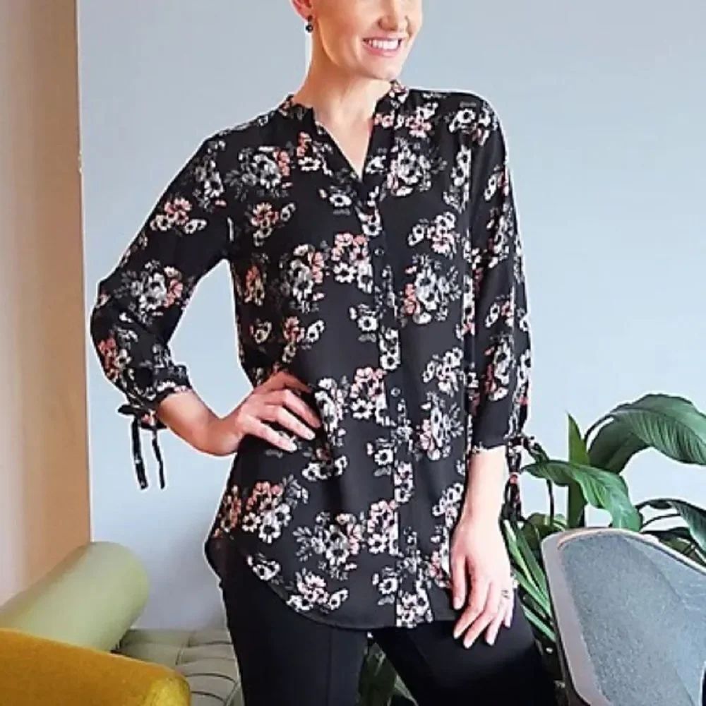 Joan Rivers Floral Print Tunic Top with Bow Sleeves